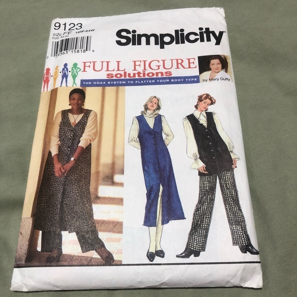 Vintage Simplicity 9123 pattern - vest- duster- pull up pants- button up jumper.